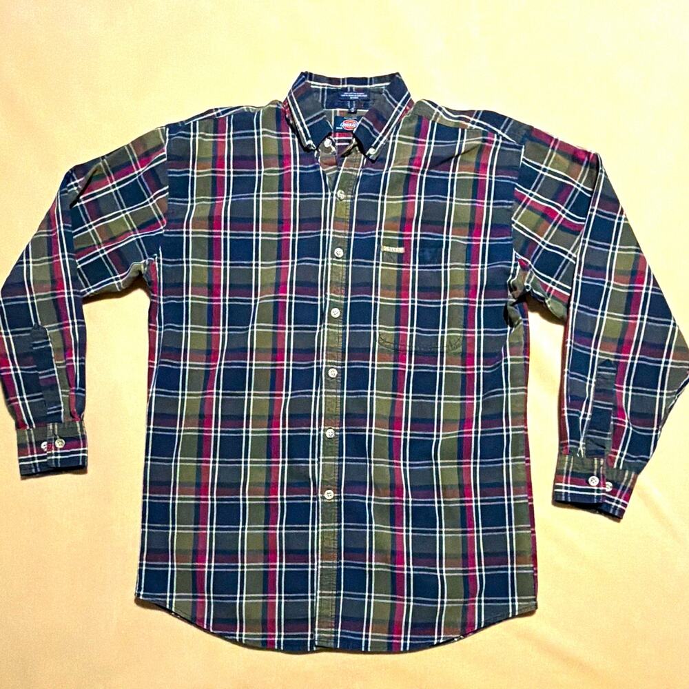Dickies Men’s Shirt Size M Plaid Woven Cotton Button Down Long Sleeve Pockets